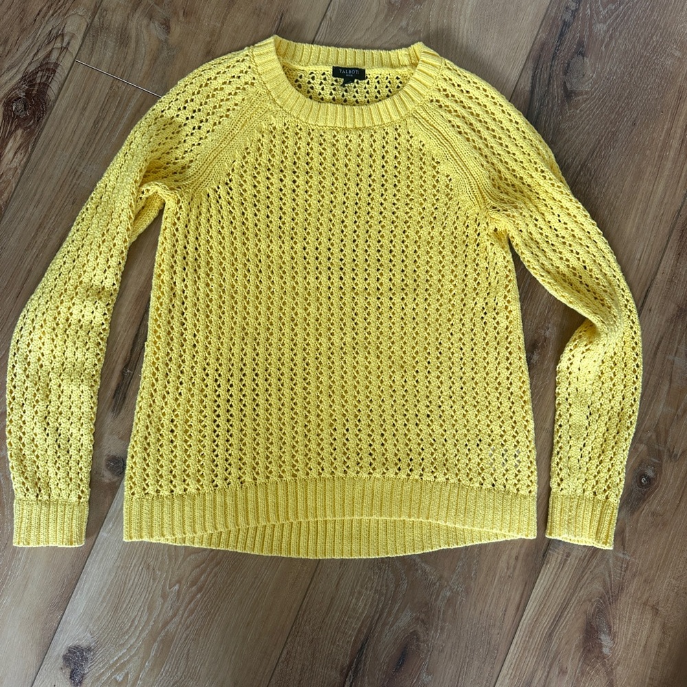 Talbots Bright Yellow Crochet Crewneck Sweater
